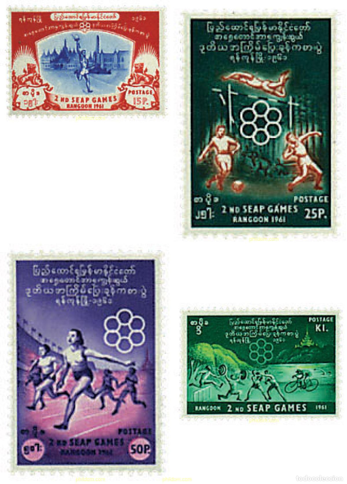 Sellos: 756024 HINGED BIRMANIA 1961 2 JUEGOS DEPORTIVOS DEL SUDESTE ASIATICO