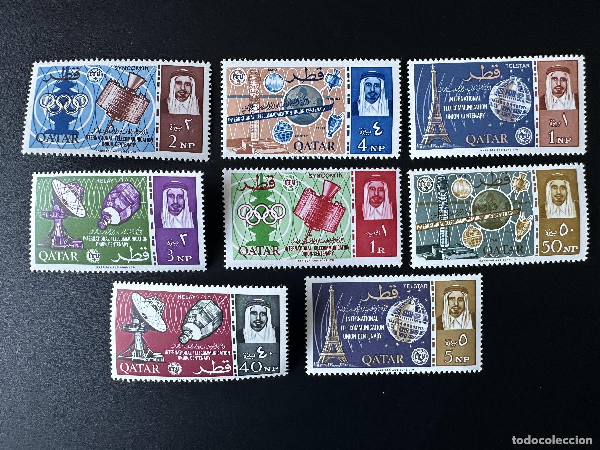 Sellos: Qatar 1965 Mi. 64 - 71 UIT Sat&eacute;lite de comunicaci&oacute;n Radio Espacial Telstar