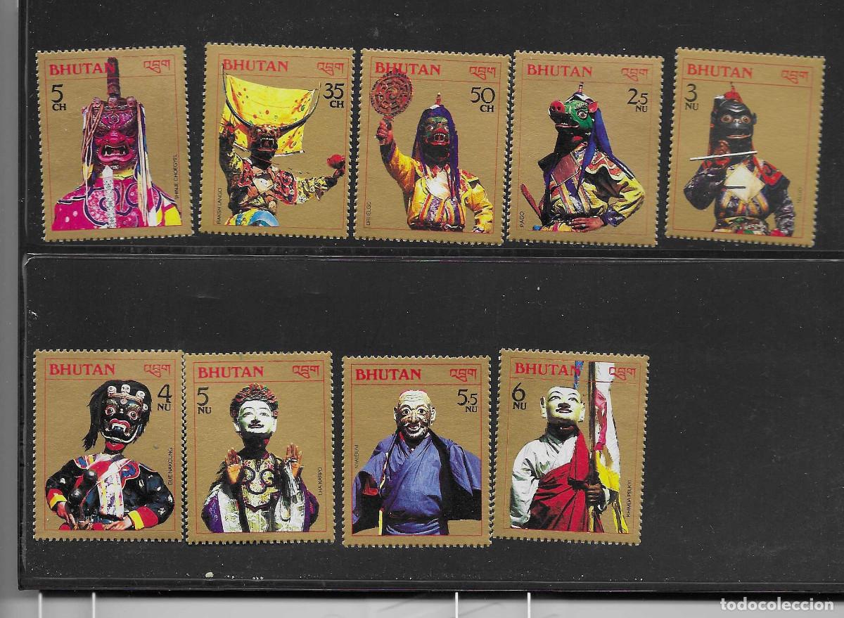 Sellos: Serie completa nueva + hoja bloque de But&aacute;n de 1985. M&aacute;scaras