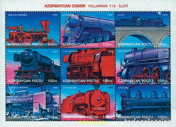 Sellos: 288416 MNH AZERBAIYAN 1996 115 ANIVERSARIO DEL FERROCARRIL EN AZERBAIYAN (1995). LOCOMOTORAS