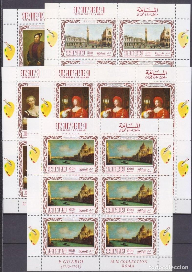 Sellos: MANAMA 1969 5 SHEETS MNH TITIAN VECELLI TIEPOLO GUARDI CANALETTO ARTE PINTURAS ART PAINTINGS