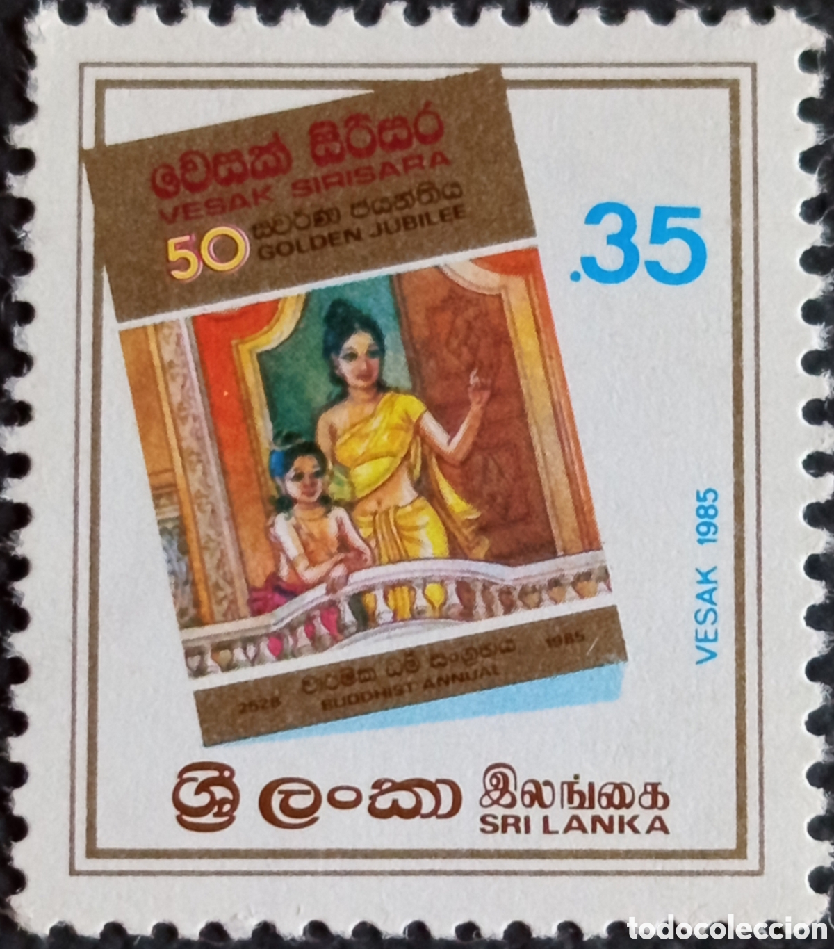 Sellos: Sri Lanka 1985 35c Vesak Sirisara 50 aniversario Golden Jubilee MNH Scott 779