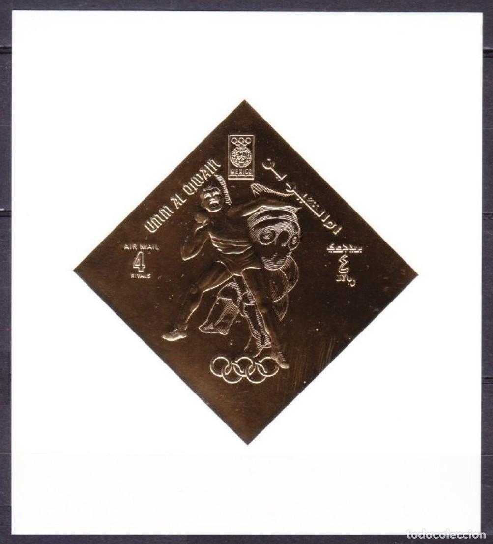 Sellos: UMM AL-QIWAIN 1968 SHEET MNH IMPERF GOLD MEXICO JUEGOS OLIMPICOS OLYMPIC GAMES DEPORTES