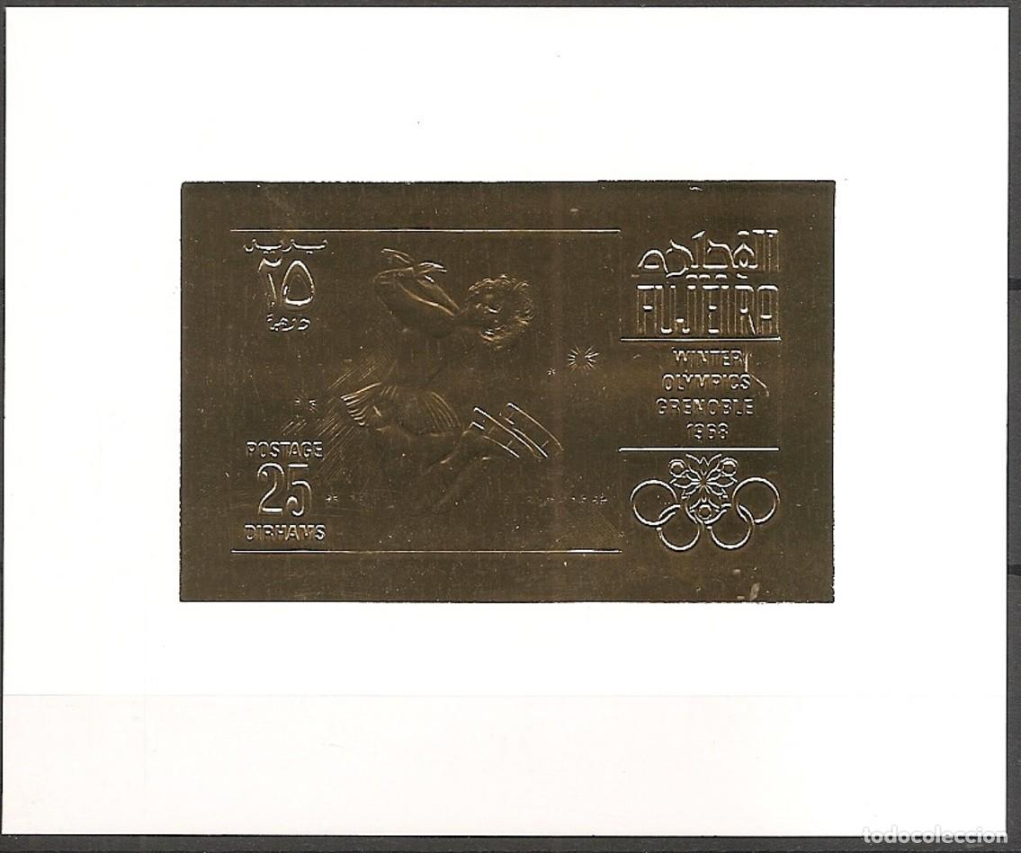 Sellos: FUJEIRA 1968 SHEET MNH IMPERF GOLD GRENOBLE JUEGOS OLIMPICOS OLYMPIC GAMES JEUX OLYMPIQUES DEPORTES