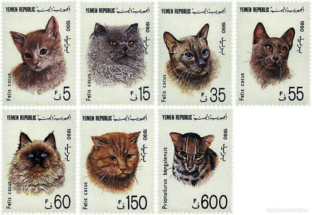 Sellos: 54042 MNH YEMEN. Rep&uacute;blica 1990 GATOS