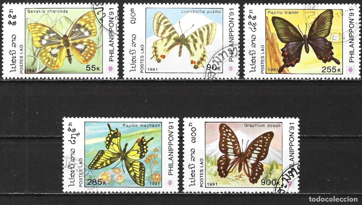Sellos: Laos 1991 - Mi 1281 a 1285 - YT 1014 a 1018 - Mariposas ( Serie completa )