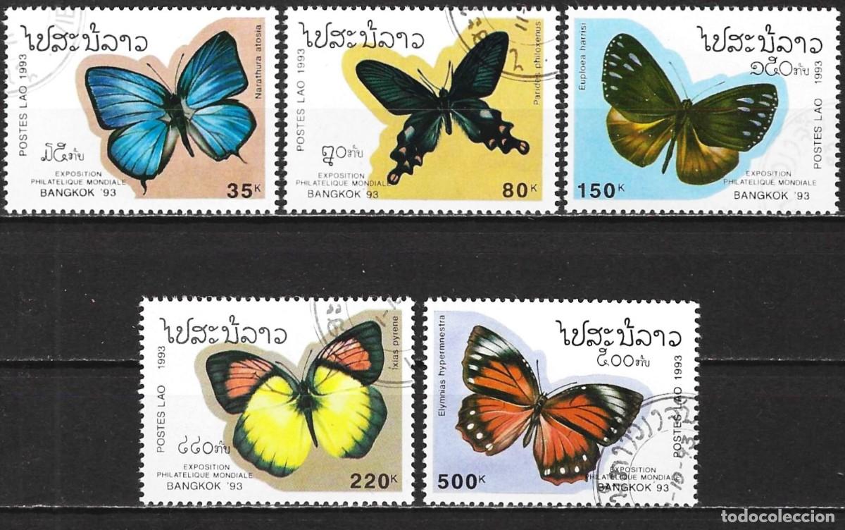 Sellos: Laos 1993 - Mi 1378 a 1382 - YT 1102 a 1106 - Mariposas ( Serie completa )