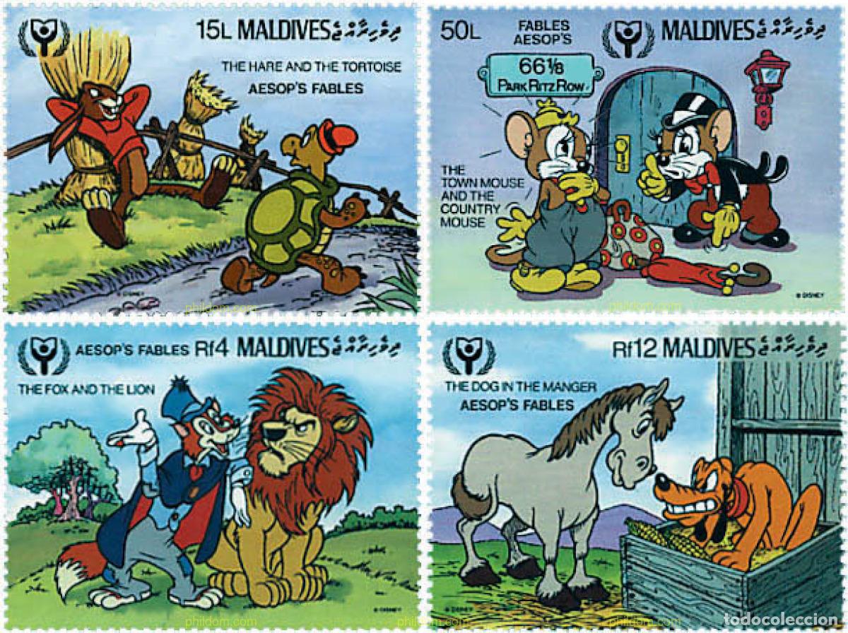 Sellos: 340653 MNH MALDIVAS 1990 A&Ntilde;O INTERNACIONAL DE LA ALFABETIZACION. FABULAS DE ESOPO