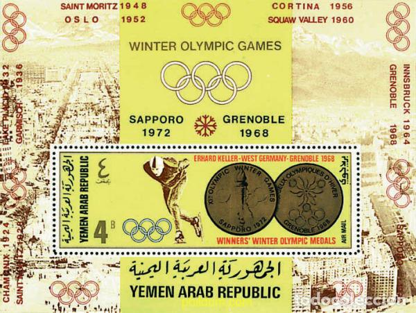 Sellos: 72464 MNH YEMEN. Rep&uacute;blica &aacute;rabe 1968 MEDALLAS DE ORO DE LOS JUEGOS OLIMPICOS DE INVIERNO