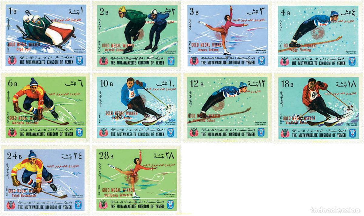 Sellos: 72605 MNH YEMEN. Reino 1968 MEDALLISTAS DE LOS 10 JUEGOS OLIMPICOS DE INVIERNO. GRENOBLE 1968
