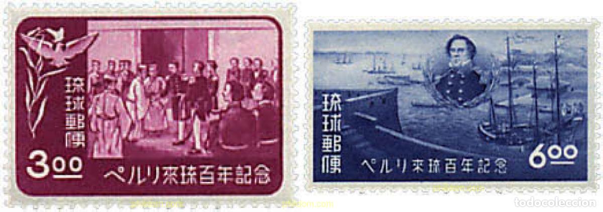 Sellos: 36930 HINGED RYU KYU 1953 CENTENARIO DE LA VISITA DEL COMODORO PERRY AL JAPON