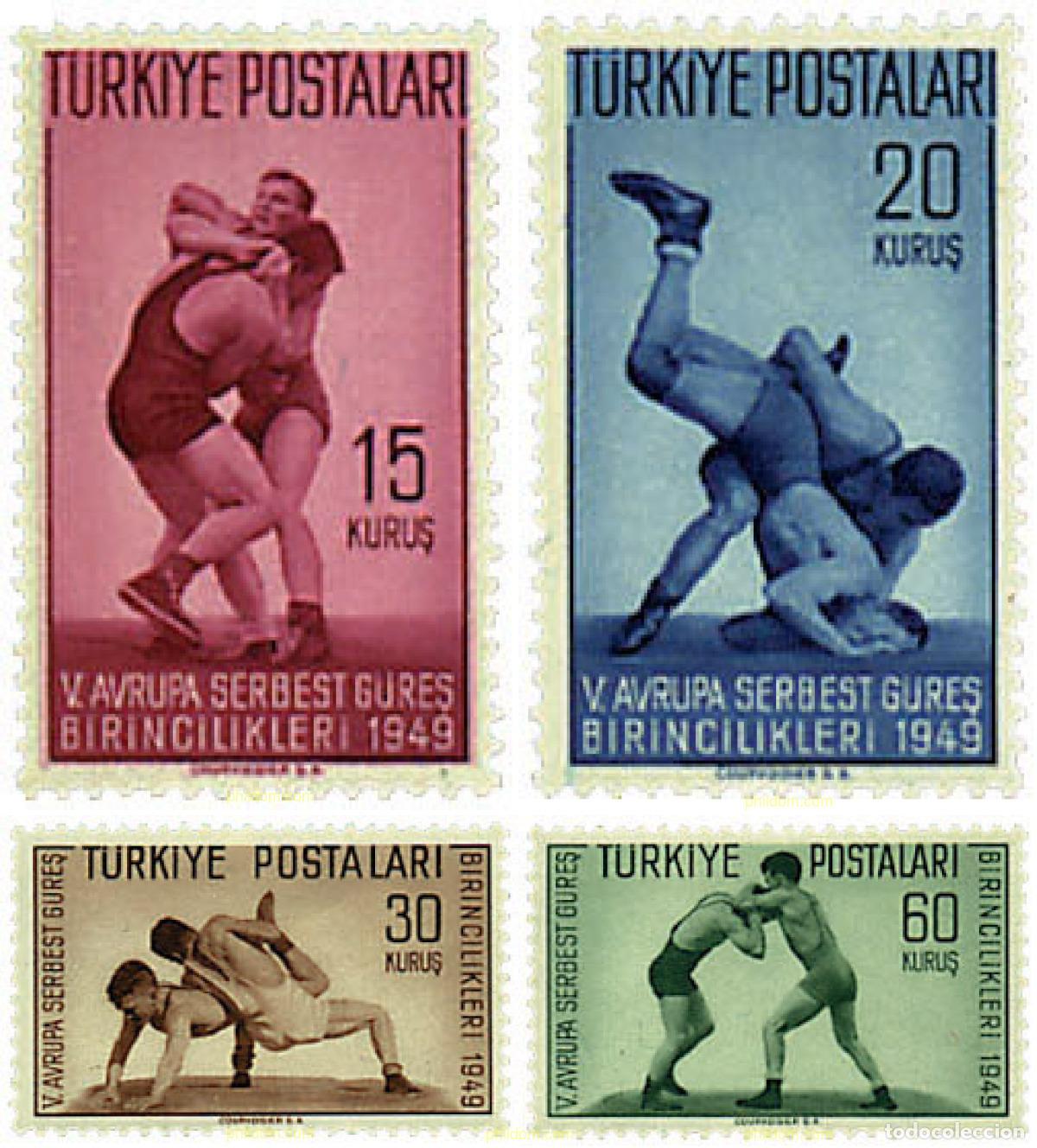 Sellos: 50421 MNH TURQUIA 1949 5 CAMPEONATOS DE EUROPA DE LUCHA LIBRE.