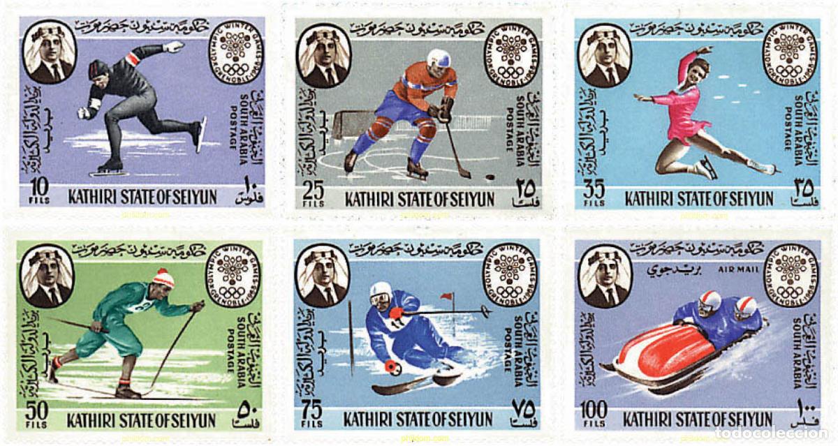 Sellos: 72891 HINGED KATHIRI. Estado de Seiyun 1967 10 JUEGOS OLIMPICOS INVIERNO GRENOBLE 1968