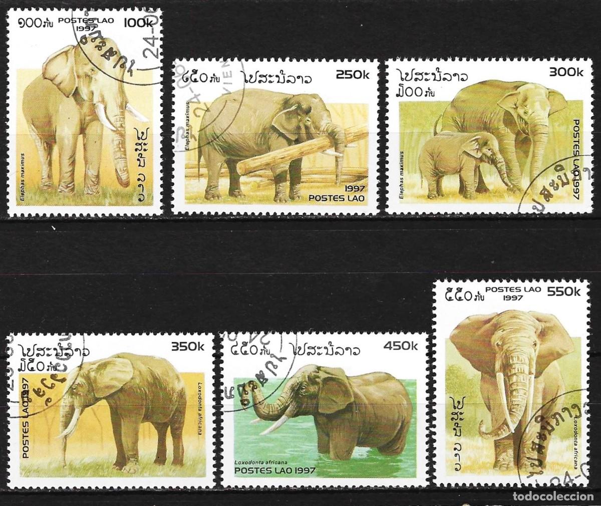 Sellos: Laos 1997 - Mi 1584 a 1589 - YT 1275 a 1280 - Elefantes ( Serie completa )
