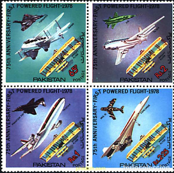 Sellos: 349217 MNH PAKISTAN 1978 75 ANIVERSARIO DEL PRIMER VUELO DE LOS HERMANOS WRIGHT