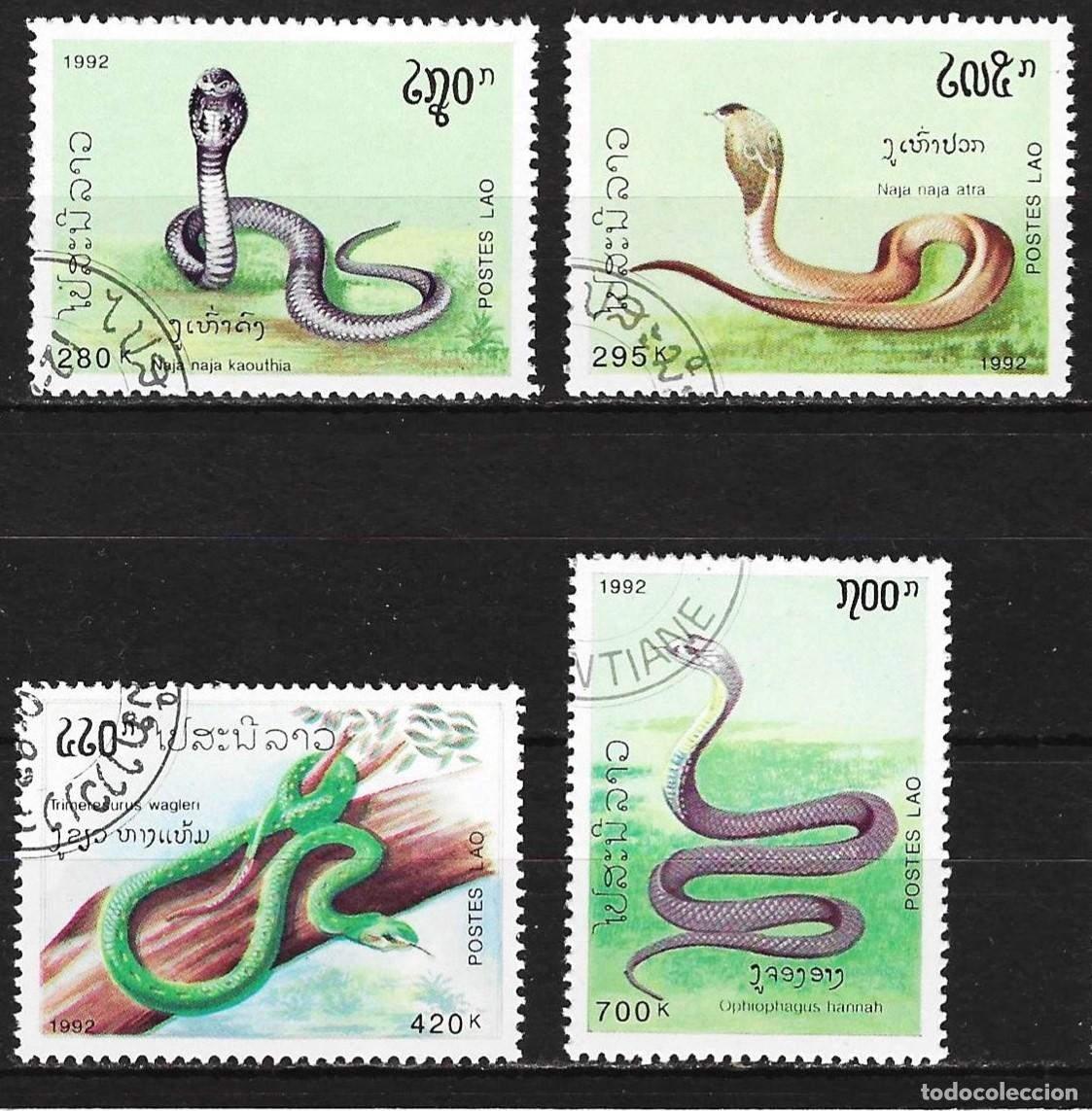 Timbres: Laos 1992 - Mi 1312 a 1315 - YT 1058 a 1061 - Serpientes ( Serie completa )