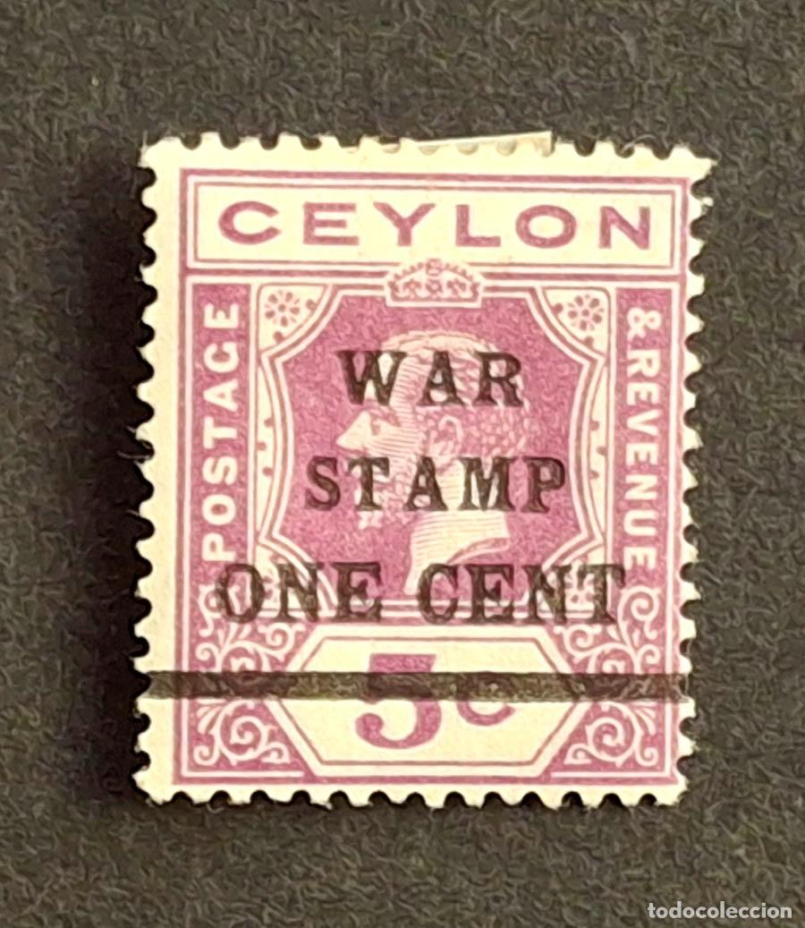 Sellos: 1918. Ceil&aacute;n sobreimpreso WAR STAMP, con charnela