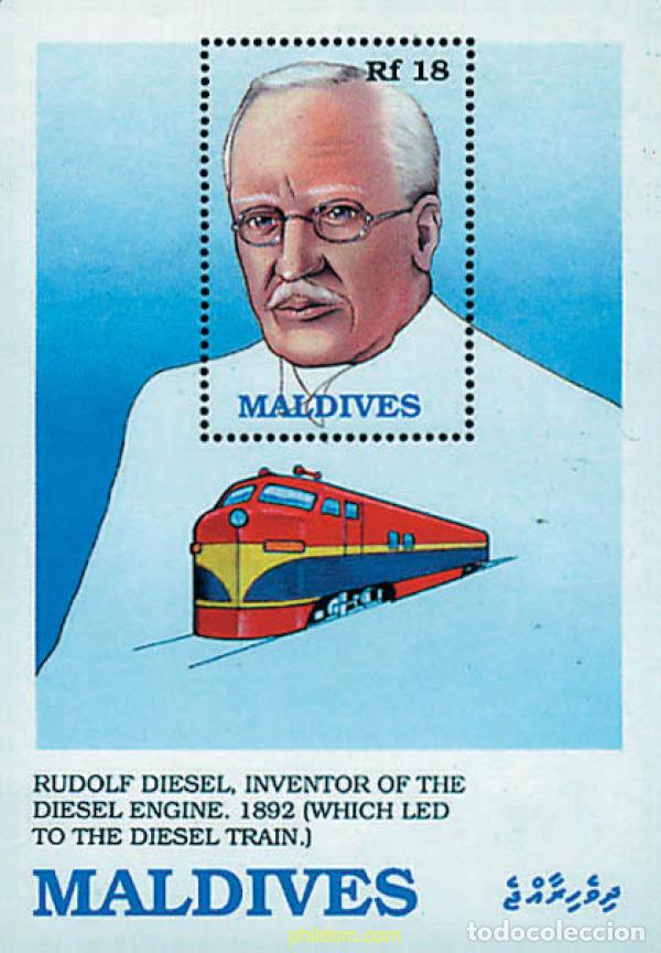 Sellos: 232196 MNH MALDIVAS 1989 PRECURSORES DE LOS TRANSPORTES FERROVIARIOS