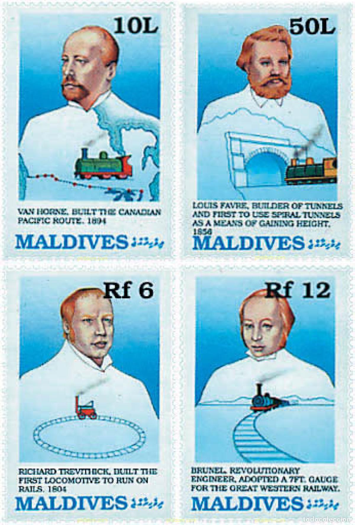 Sellos: 340645 MNH MALDIVAS 1989 PRECURSORES DE LOS TRANSPORTES FERROVIARIOS