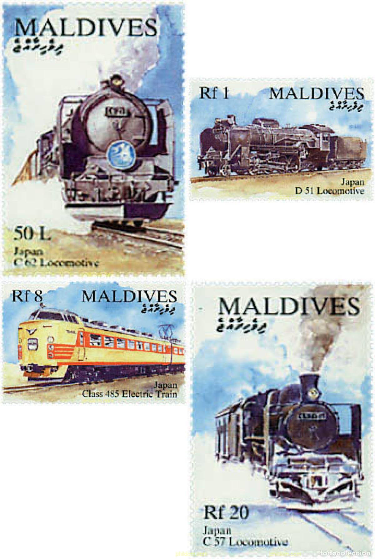 Sellos: 247630 MNH MALDIVAS 1994 TRENES DE ASIA