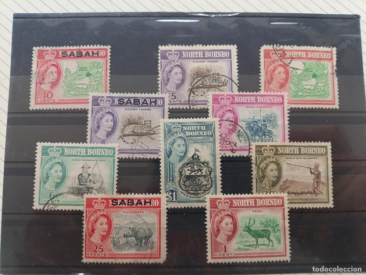 Sellos: North Borneo, Sabah. Lote de sellos antiguos, nuevos y usados