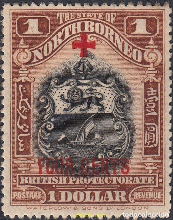 Sellos: 654510 HINGED BORNEO DEL NORTE 1919 SELLOS SOBRECARGADOS, CRUZ-FOUR CENTS
