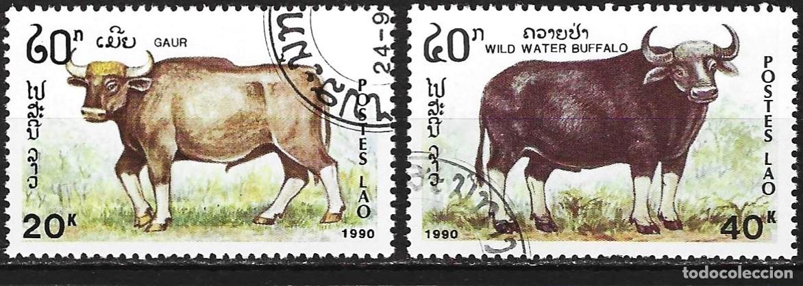 Sellos: Laos 1990 - Mi 1228 y 1229 - YT 982 y 983 - Fauna : B&uacute;falos