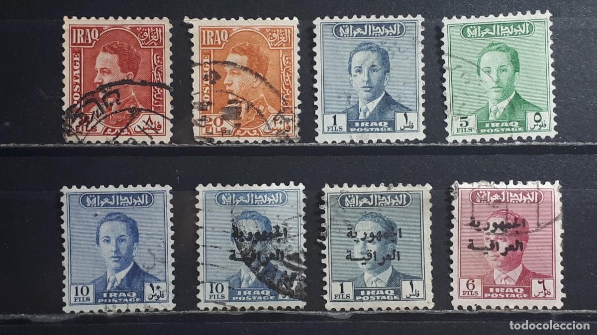 Briefmarken: IRAK. A&Ntilde;O 1934-58. &deg;. YVERT 111, 114, 182A, 186, 189, 239, 250, 255