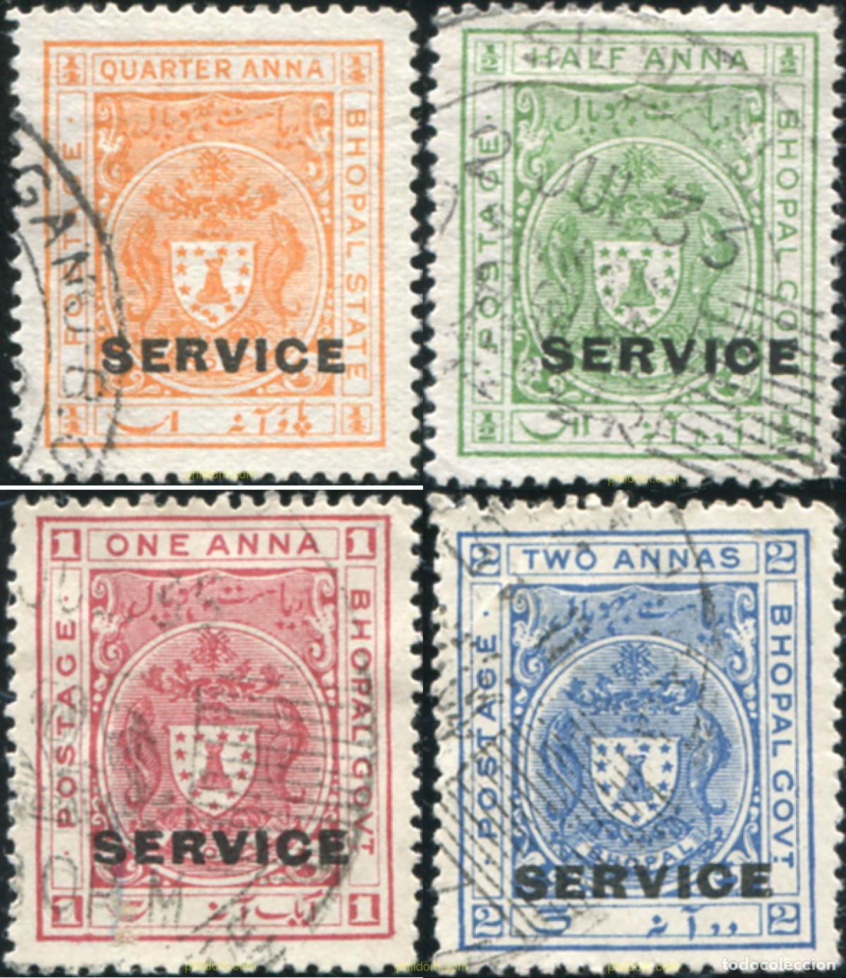 Sellos: 791182 USED BHOPAL 1932 SELLOS DE SERVICIO, (LEYENDA:-BHOPAL STATE/GOV), SOBRECARGA -SERVICE-