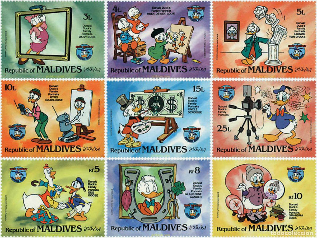 Sellos: 48794 MNH MALDIVAS 1984 50 ANIVERSARIO DEL PATO DONALD