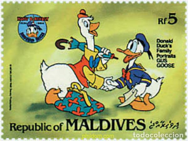 Sellos: 340609 MNH MALDIVAS 1984 50 ANIVERSARIO DEL PATO DONALD