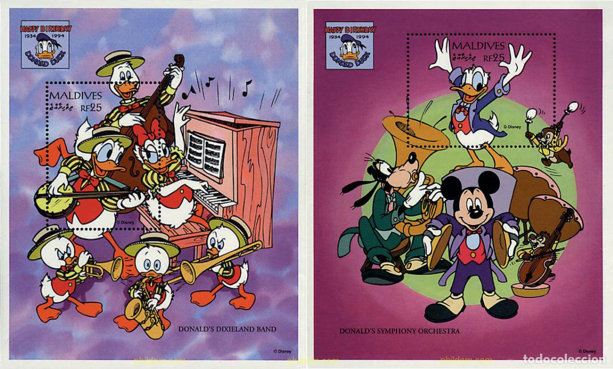 Sellos: 340899 MNH MALDIVAS 1995 60 ANIVERSARIO DEL PATO DONALD