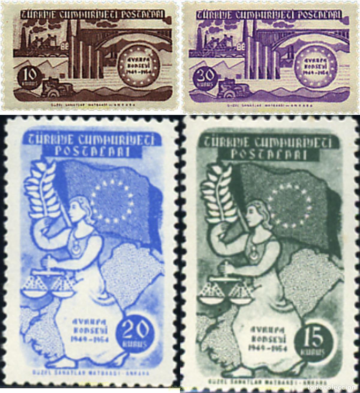 Sellos: 299622 HINGED TURQUIA 1954 5 ANIVERSARIO DEL CONSEJO DE EUROPA