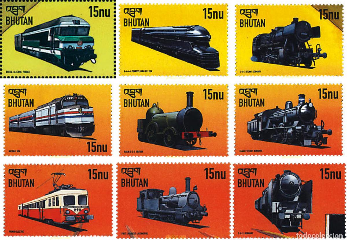 Sellos: 77608 MNH BHUTAN 1999 TRENES DEL MUNDO