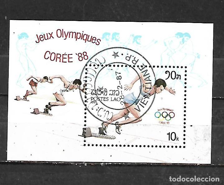 Sellos: 1987: LAOS Hoja souvenir &rdquo;Juegos Ol&iacute;mpicos. Se&uacute;l, Corea del Sur&rdquo; (CTO)