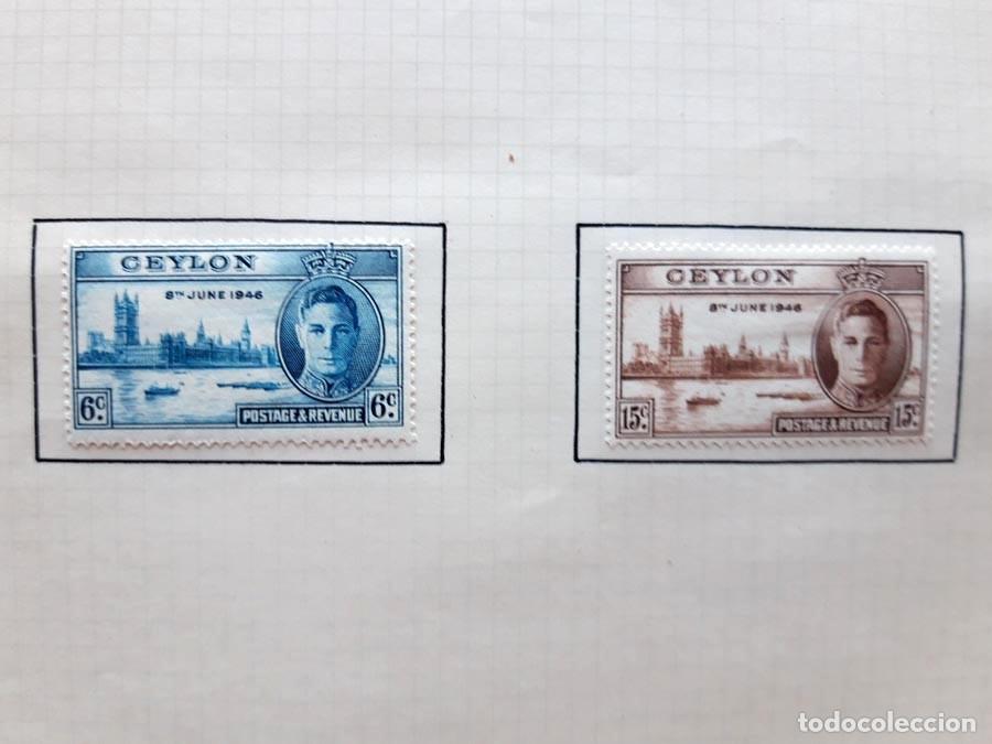 Sellos: 1946 Ceil&aacute;n hoja de album con 2 sellos