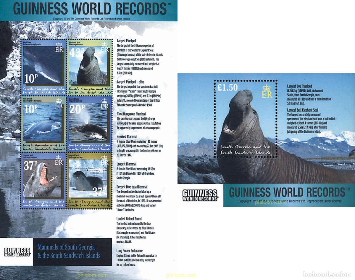 Sellos: 88594 MNH GEORGIA SUR Y SANDWICH SUR 2002 MAMIFEROS MARINOS DE LOS RECORDS GUINNESS