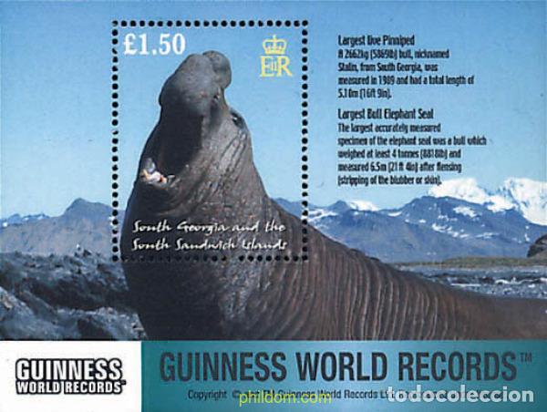 Sellos: 256094 MNH GEORGIA SUR Y SANDWICH SUR 2002 MAMIFEROS MARINOS DE LOS RECORDS GUINNESS