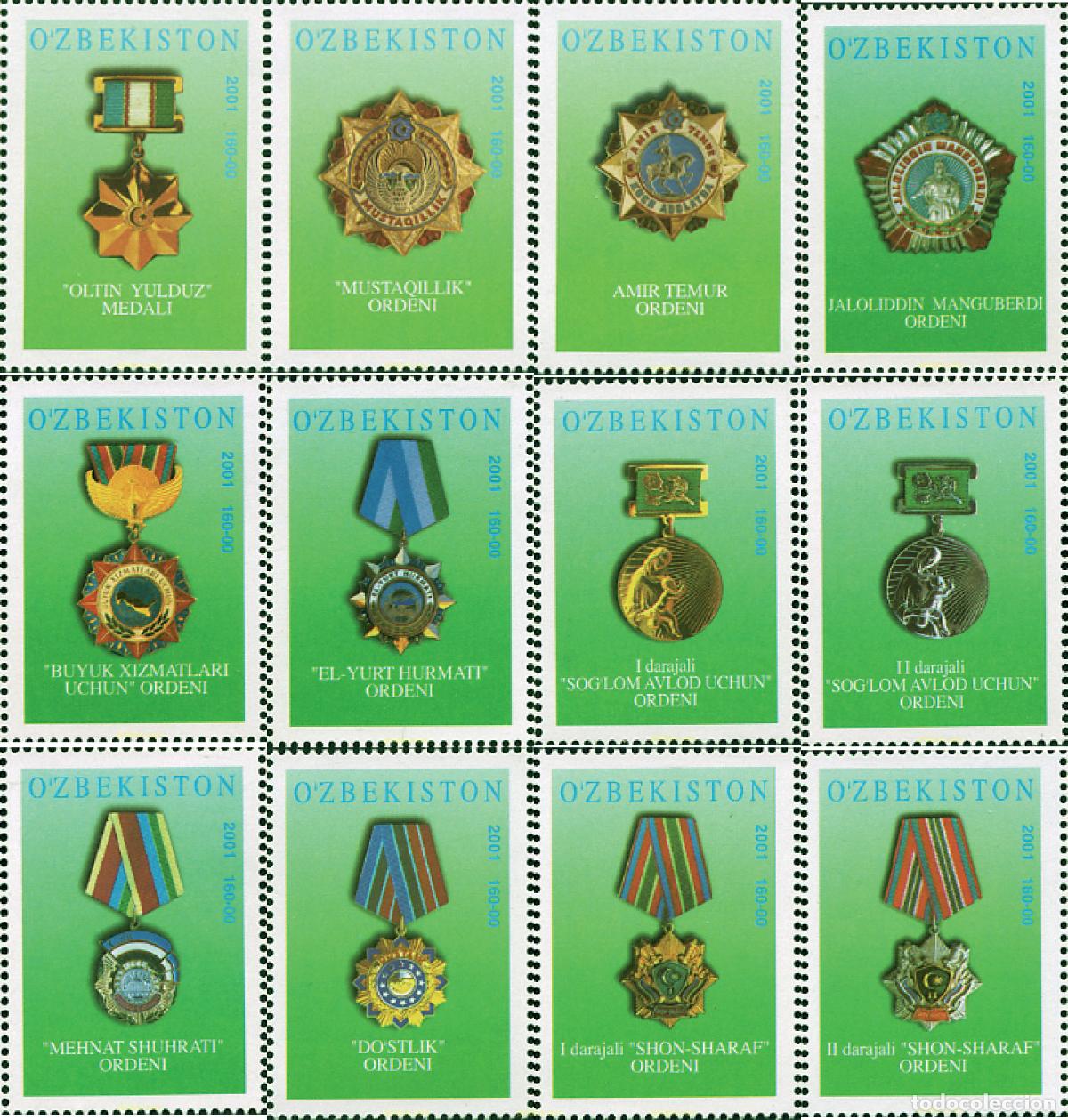 Sellos: 100275 MNH UZBEKISTAN 2001 10 ANIVERSARIO DE LA INDEPENDENCIA. CONDECORACIONES