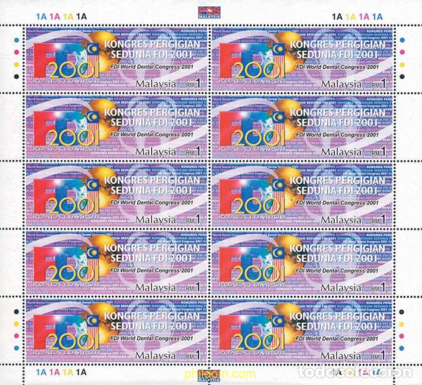 Sellos: 121622 MNH MALASIA 2001 CONGRESO DENTAL MUNDIAL