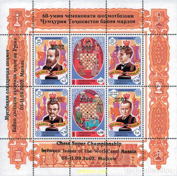 Sellos: 116826 MNH TAYIKISTAN 2002 CAMPEONATO MUNDIAL DE AJEDREZ RUSIA-RESTO DEL MUNDO