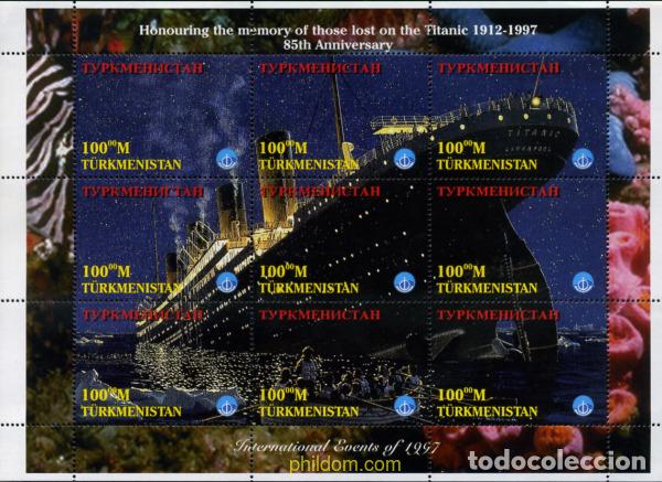 Sellos: 297018 MNH TURKMENISTAN 1997 A LA MEMORIA DEL TITANIC