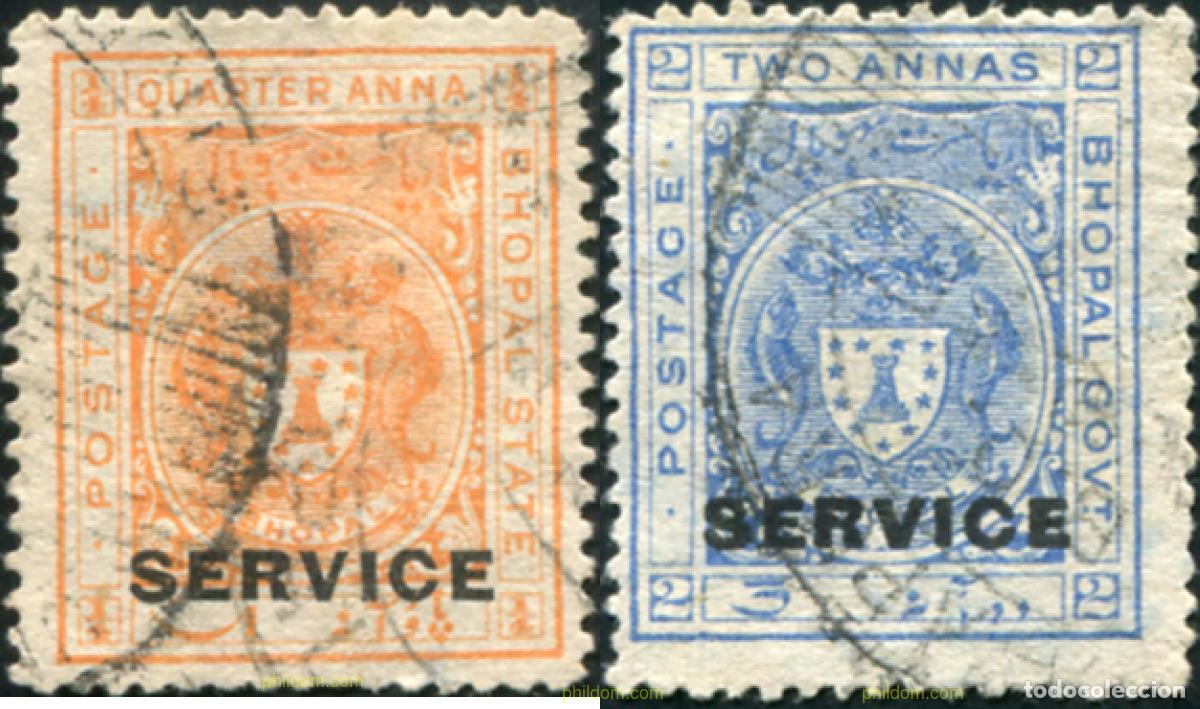 Sellos: 791590 USED BHOPAL 1932 SELLOS DE SERVICIO, (LEYENDA:-BHOPAL STATE/GOV), SOBRECARGA -SERVICE-