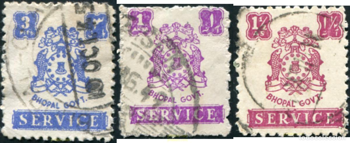 Sellos: 791598 USED BHOPAL 1945 ESCUDO DE BHOPAL, SELLOS DE SERVICIO