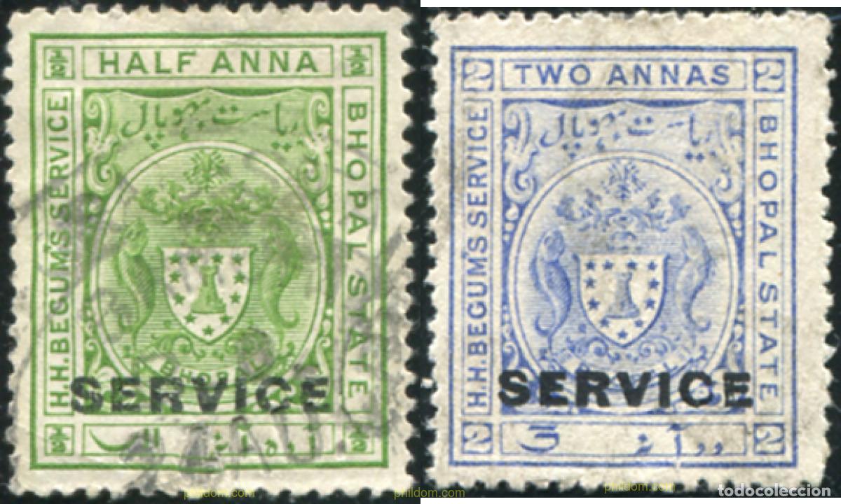 Sellos: 791180 USED BHOPAL 1908 SELLOS DE SERVICIO, (LEYENDA: H.H. BEGUMS SERVICE-BHOPAL STATE), SOBRECARGA