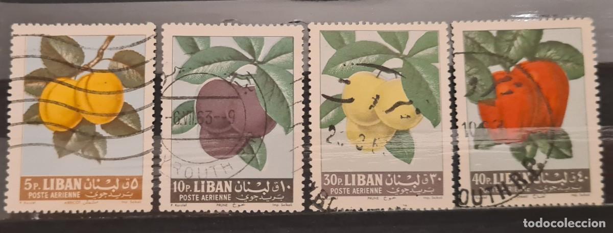 Sellos: Serie de sellos a&eacute;reos usados de L&iacute;bano 1962: frutos