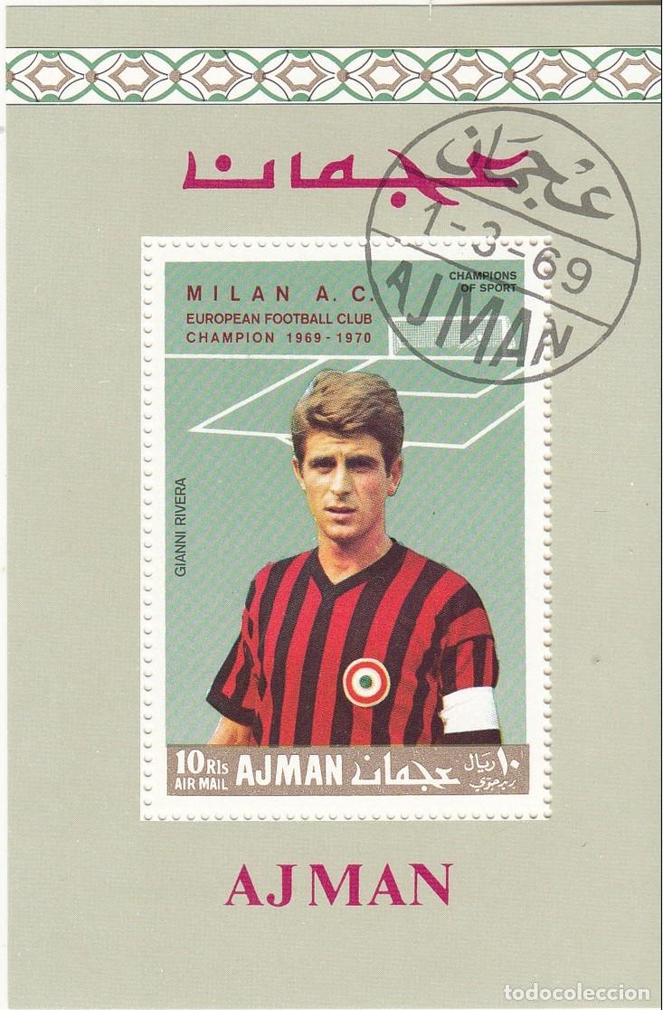 Sellos: AJMAN 1968 SHEET DELUXE MNH USED GIANNI RIVERA AC MILAN FUTBOL FOOTBALL SOCCER DEPORTES SPORTS