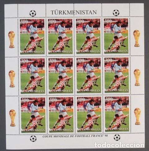 Sellos: TURKMENISTAN 1997 SHEET MNH COPA DEL MUNDO DE FUTBOL DE FRANCIA MUNDIAL FOOTBALL DEPORTES SPORTS