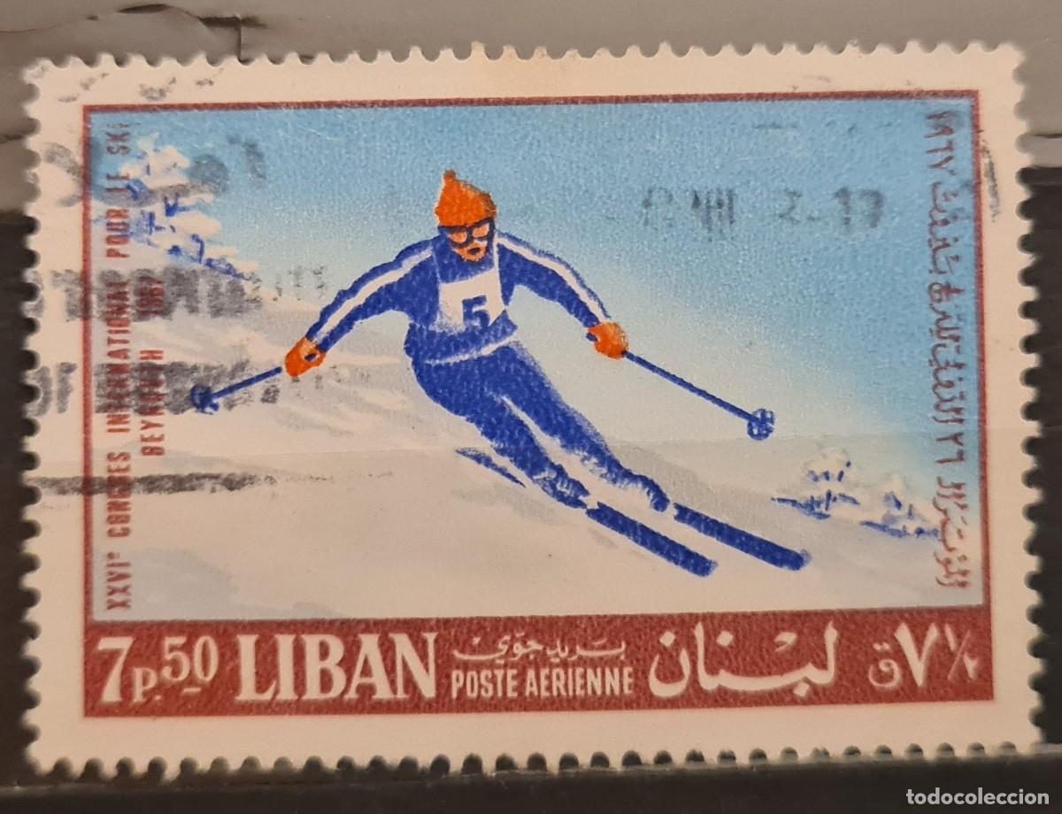 Sellos: Sello a&eacute;reo usado de L&iacute;bano 1968: XXVI Congreso de la Federaci&oacute;n Internacional de esqu&iacute;, en Beirut
