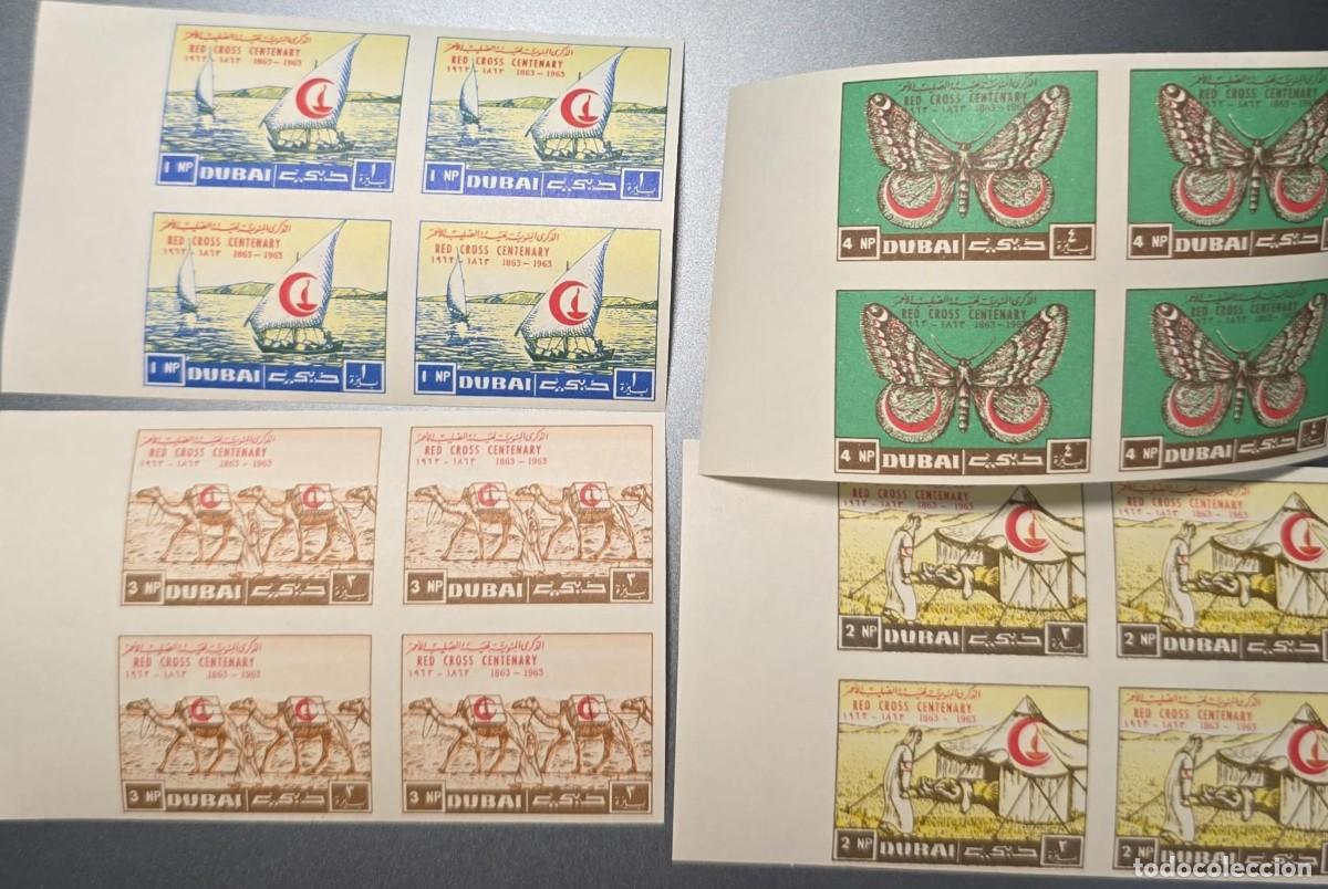 Sellos: O) 1963 UNITED ARAB EMIRATES -DUBAI, IMPERFORATED, INTERNATIONAL RED CROSS, DHOWS, FIRST AID TENT,